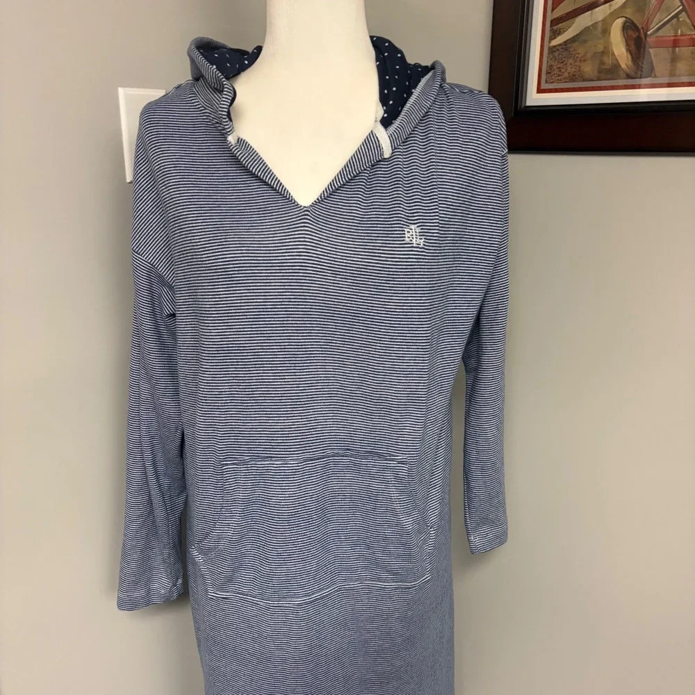 Lauren Ralph Lauren Striped Hooded Nightgown Blue White Polka Dot Lounge Dress